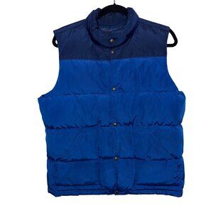 Lands End Mens XL Blue Puffer Vest With Snap Buttons & Pockets